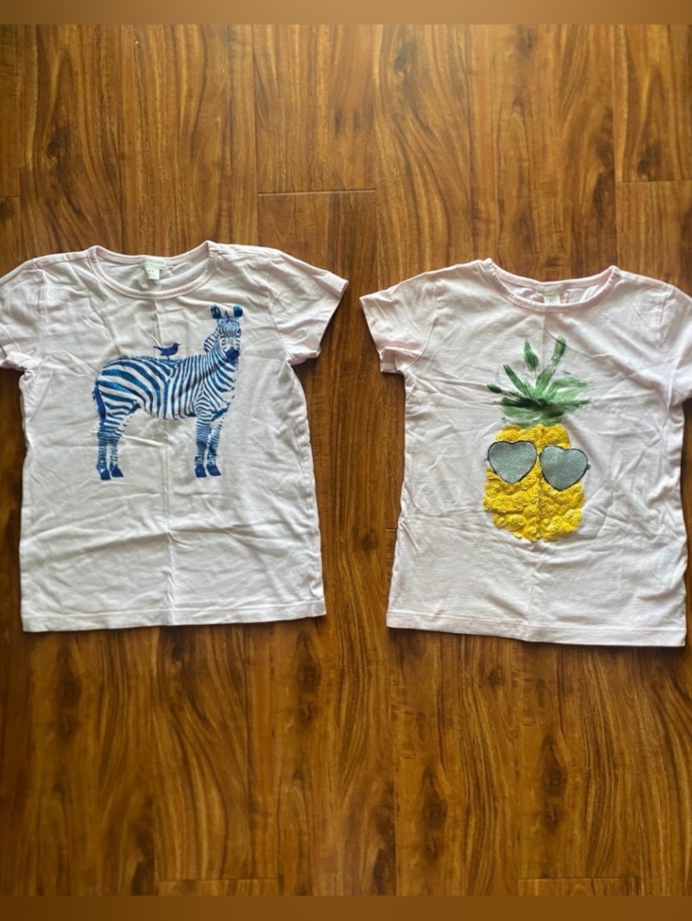Crewcuts Girls Light Pink Zebra + Sequins Pineapple T-Shirts Size 6/7 Casual